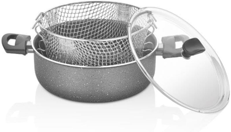 Papilla - FRED - 24 cm Chips Pot with removable frying basket - Grey-Gas Stove - Made in Turkey